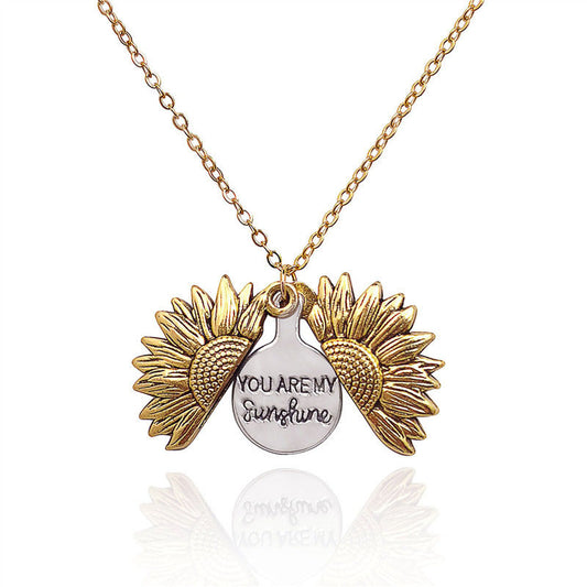 You Are My Sunshine Sunflower Rotatable Necklace
